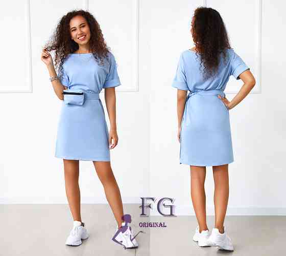 Жіноче літнє плаття з сумочкою на поясі "Амбер" оптом | Норма і батал | Розпродаж моделі Блакитний, 50-52 Київ