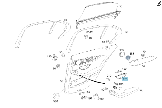 Mercedes-Benz  A2057600400 9051 Внутрішня ручка чорна відкриття задніх правих дверей C-Class W205 GLC X253 EQC N293 C-class Estate S205 Одеса