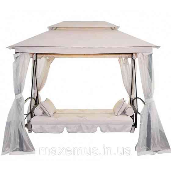 Садовые качели Bonro JD3060 4-х местная раскладная с навесом и москитной сеткой для сада и террасы бежевая Мостиська