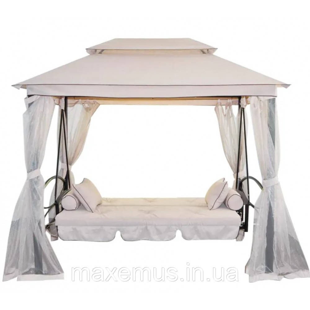 Садовые качели Bonro JD3060 4-х местная раскладная с навесом и москитной сеткой для сада и террасы бежевая Мостиська - фото 3