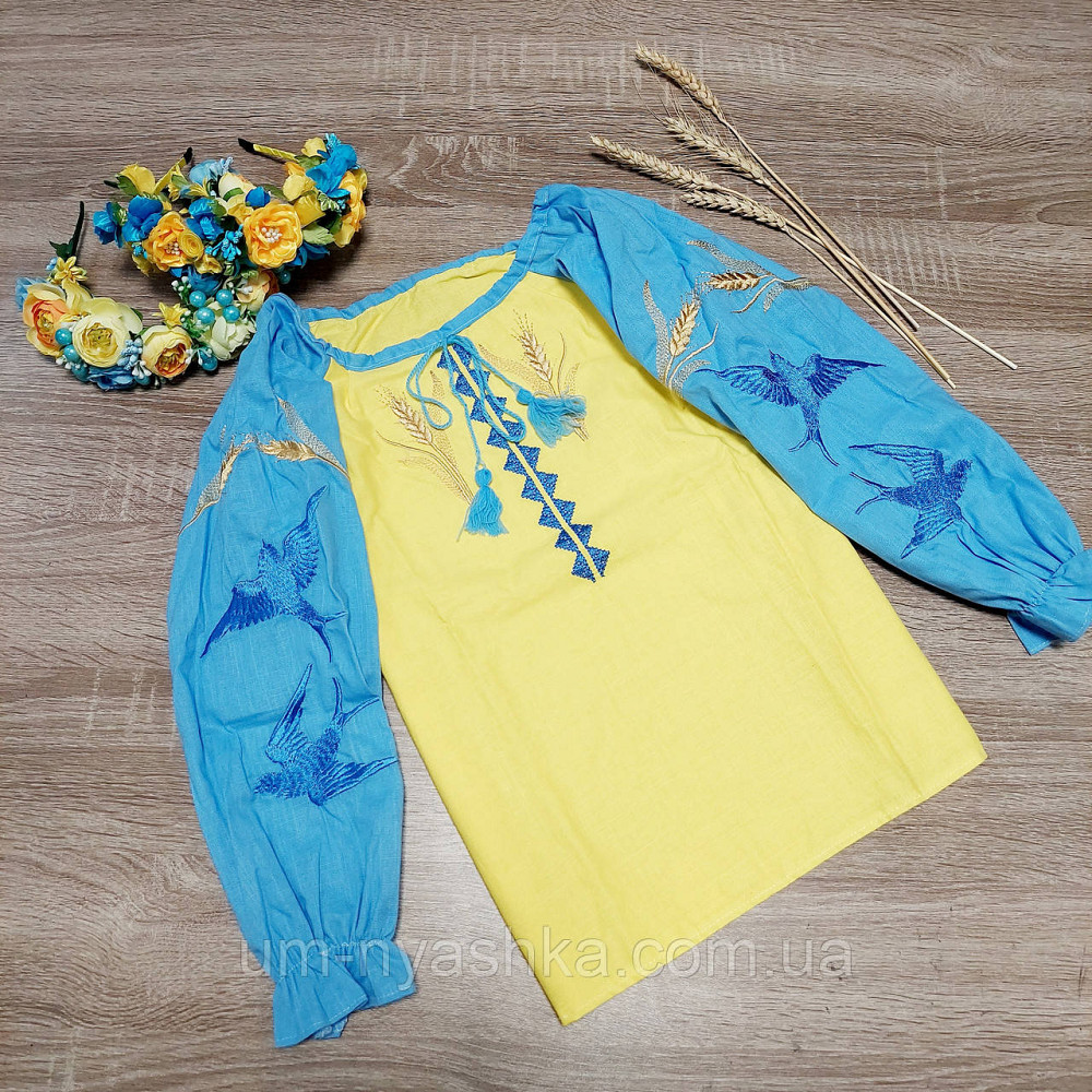 Дитяча натуральна вишита блузка з ластівками та колосками Кривий Ріг - фото 1