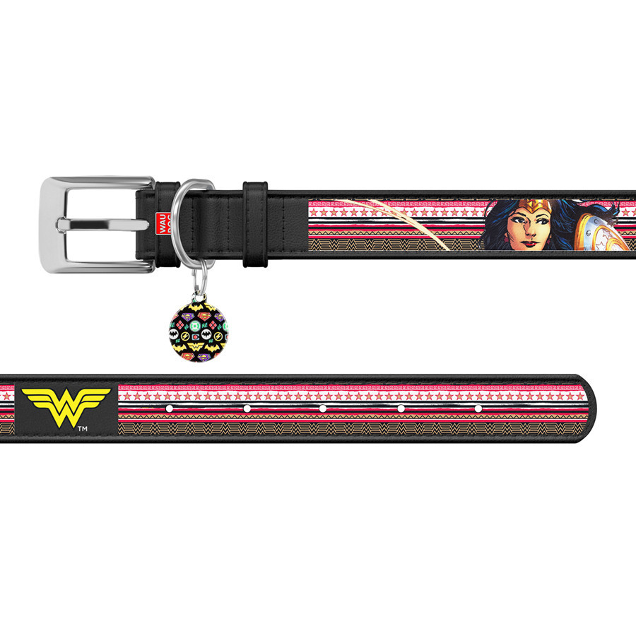 Нашийник для собак шкіряний WAUDOG Design з QR паспортом, малюнок "Диво-жінка", Ш 25 мм, Д 38-49 см, чорний Вінниця - фото 3