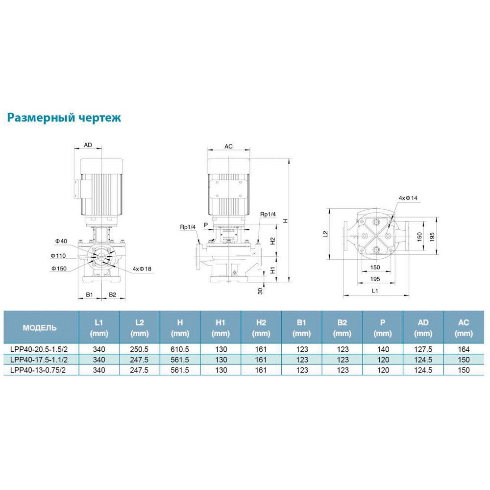 Насос відцентровий вертикальний 380 0.75кВт Hmax 17м Qmax 275л/хв LEO 3.0 LPP40-13-0.75/2 (7714123) Рівне - фото 3