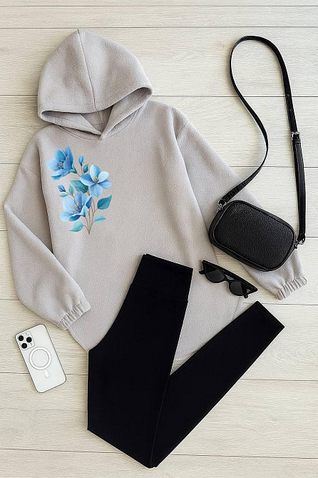 Жіночий теплий прогулянковий костюм: кофта + лосини двосторонній фліс + дайвінг на флісі Сірий, 42/44 Одеса - фото 1