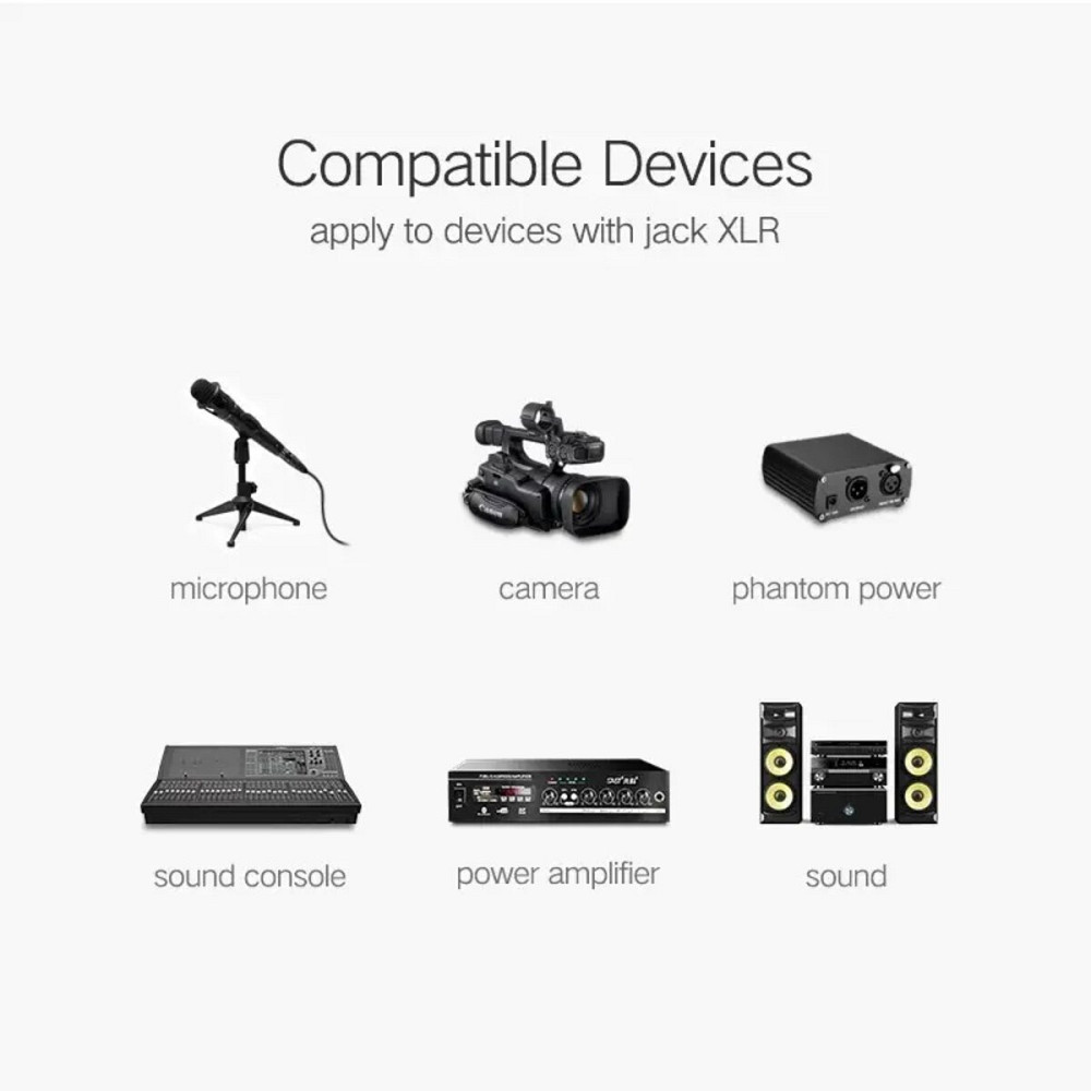 Аудіо кабель UGREEN AV130 Cannon Male to Female Microphone Extension Audio Cable 3m (Black)(UGR-20711) (UGR-20711) Київ - фото 5