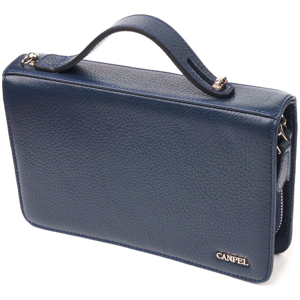 Відмінна чоловіча барсетка на два відділення з натуральної зернистої шкіри Синя (CANPELLINI) Київ - фото 11
