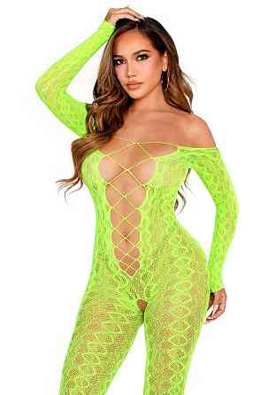 Бодістокінг Leg Avenue Crotchless Footless Lingerie Bodystocking One Size Neon Green Sex Aura Київ