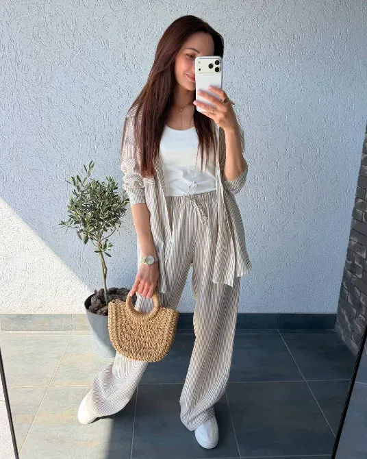 Жіночий лляний костюм oversize — блакитний, бежевий, рожевий Одеса - фото 9