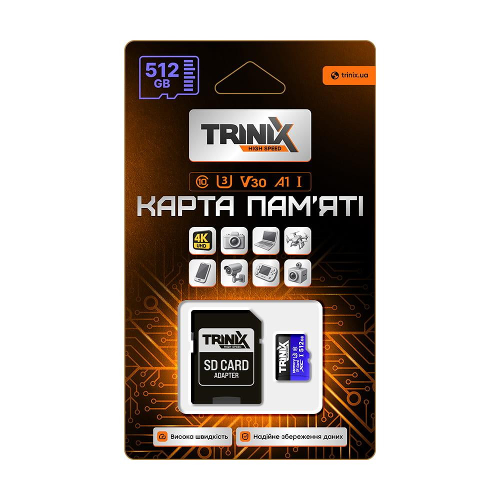 Карта пам’яті Trinix 512GB miсroSDXC з SD-адаптером U3 V30 A1 (90-00038) Киев - изображение 3