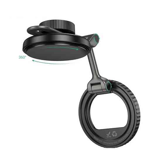 Автомобильный держатель для телефона HOCO H77 View folding magnetic ring car holder (center console) Black Metal Gray Одесса