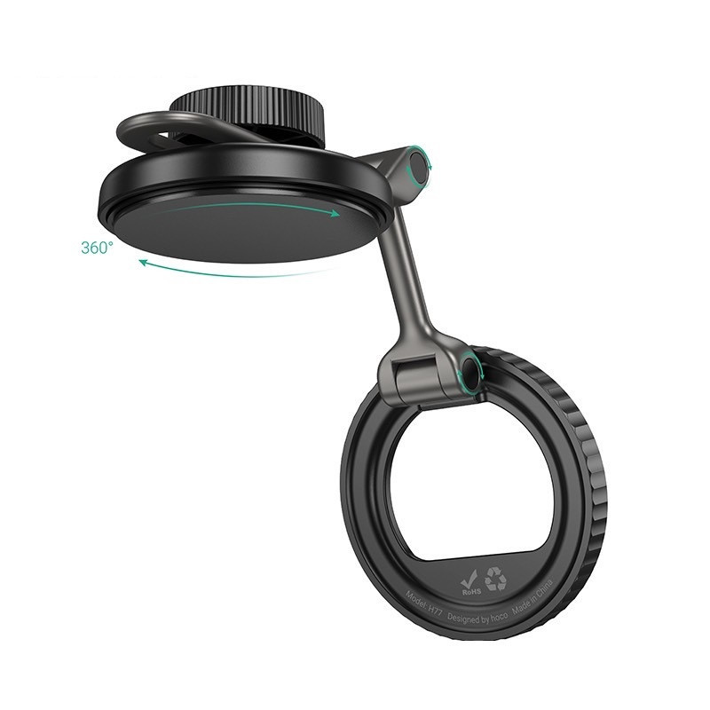 Автомобильный держатель для телефона HOCO H77 View folding magnetic ring car holder (center console) Black Metal Gray Одесса - изображение 5