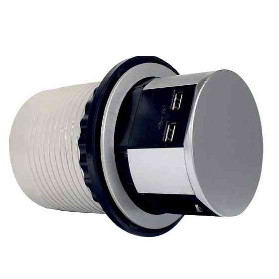 Мебельная розетка горизонтальная 3х16А, 2хUSB 2.4А, серебристый металлик Днепр