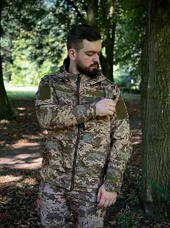 Мужская армейская демисезонная куртка пиксель Soft Shell на Omni-Heat, военная куртка с капюшоном Львов