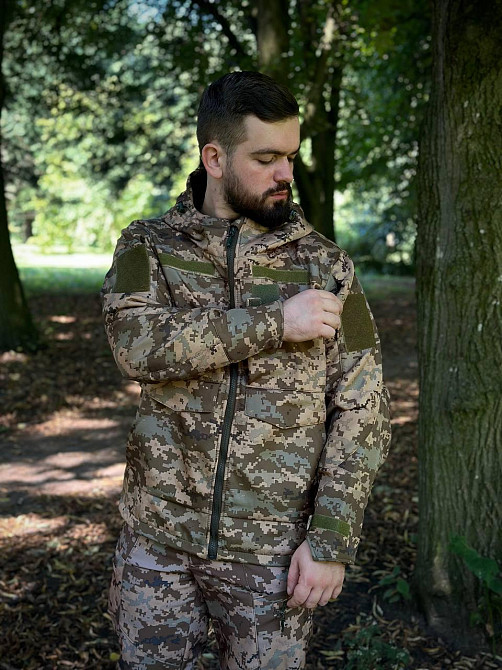 Чоловіча армійська демісезонна куртка піксель Soft Shell на Omni-Heat, військова куртка з капюшоном Львів - фото 6