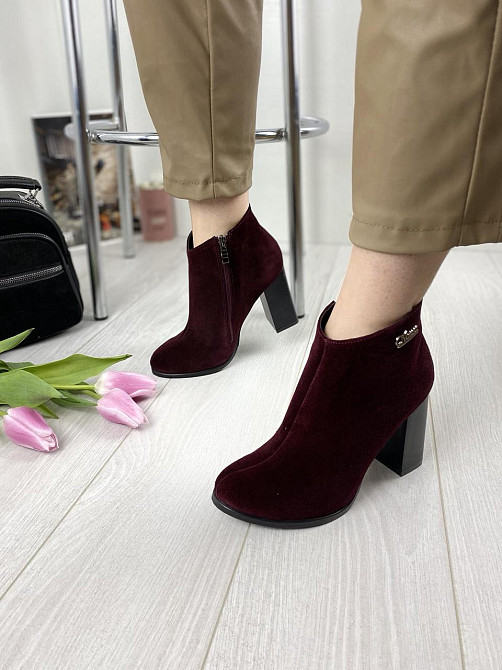 Женские черевики 95 бордовые замша натуральная высота каблука 9см размеры 36р 37р (1215) Коломия - фото 7