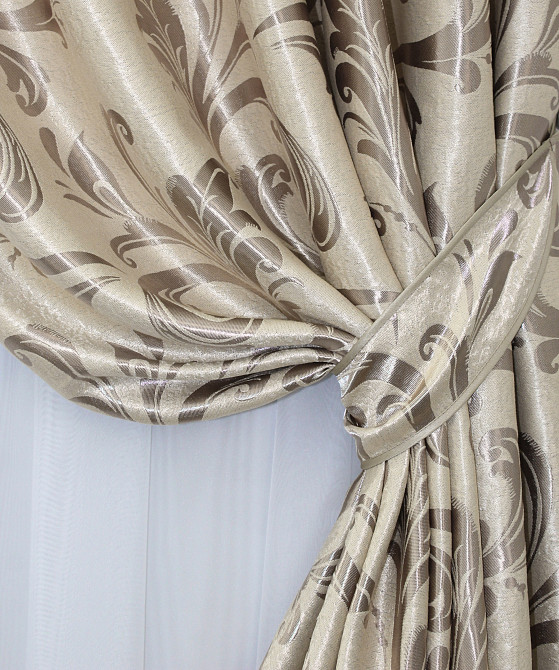 Комплект готовых штор VR-Textil Блэкаут Лилия № 074ш(Б) Бежевый с кофейным 100х270 см 2шт (31-267) Киев - изображение 4