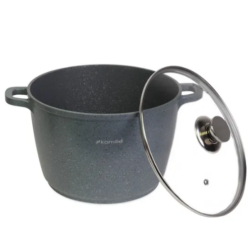 Каструля литий алюміній глибока 10л 28*20см скляна кришка а/п Granite 4428 KAMILLE Житомир