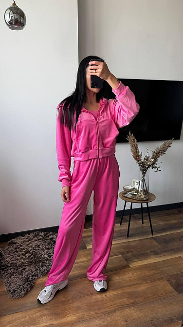 Женский плюшевый прогулочный костюм тройка: кофта топ и штаны велюр Барби, 44/46 Одесса - изображение 3