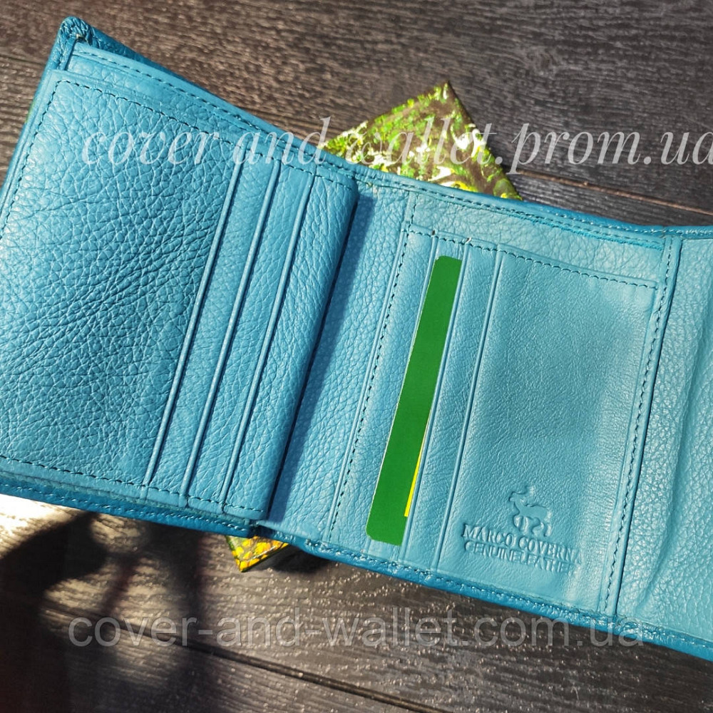 Красивий шкіряний гаманець для дівчат бірюзового кольору на магнітах Marco Coverna MC-2047A Київ - фото 4