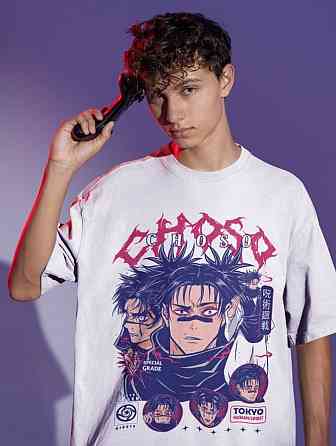 Футболка для хлопчика з аніме принтом Магічна битва оверсайз (зріст від 165 до 180) Чорний AnimeJ0812m Дніпро