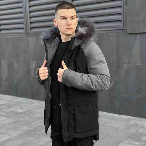 Парка чоловіча зимова з капюшоном Pobedov Seniora Udacha Gray Київ