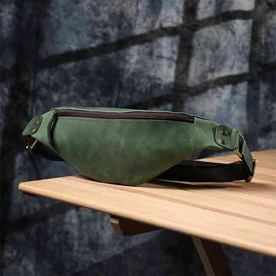 Вместительная бананка для мужчин из натуральной винтажной кожи Shvigel 23133 Зеленый Киев