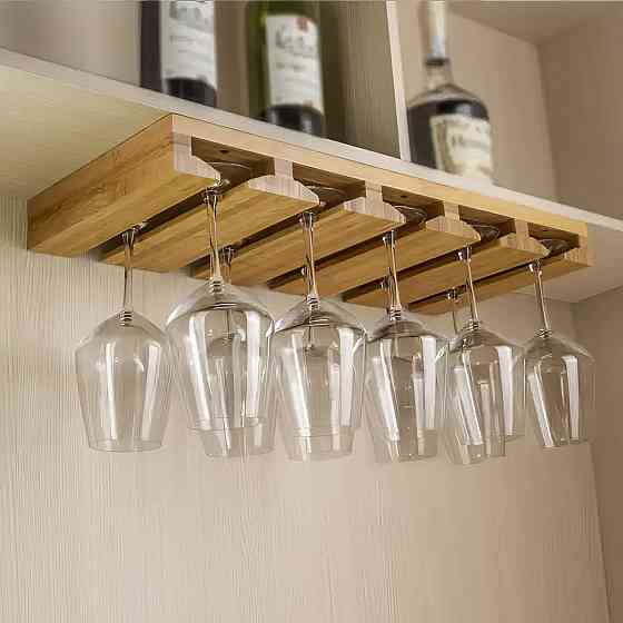 Барна полиця для келихів з бамбука, підвісний органайзер для келихів( до 10шт), розміром 57x25x5см Кам'янець-Подільський