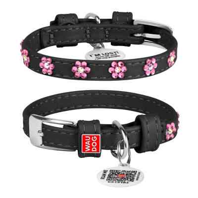 Ошейник для животных WAUDOG Glamour с QR-паспортом "Цветы" XXS2 Ш 9 мм Д 19-25 см черный (32531) Винница