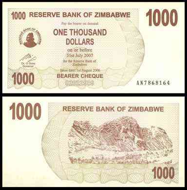 Зимбабве/Zimbabwe 1000 Dollars 2006 Pick 44 UNC Полтава