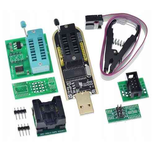 USB мини программатор CH341A 24/25 EEPROM Flash с клипсой и набором адаптеров для прошивки микросхем Киев
