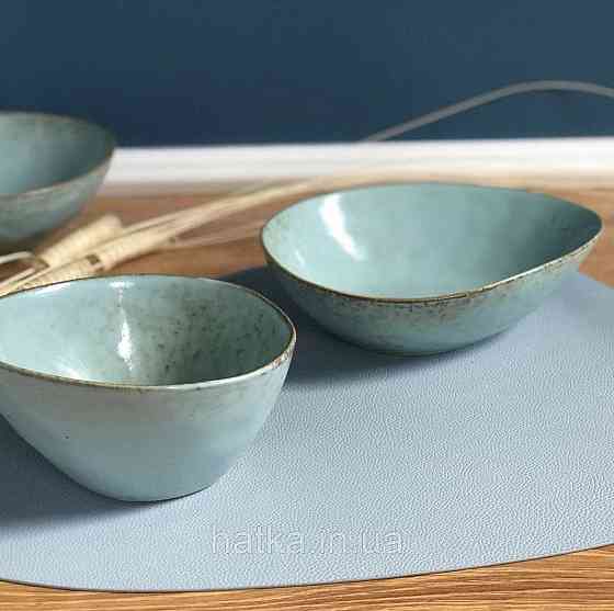 Салатник Olens "Retro" 20,5*17,5*6 см кераміка овальний блакитний для дому та ресторанів Київ