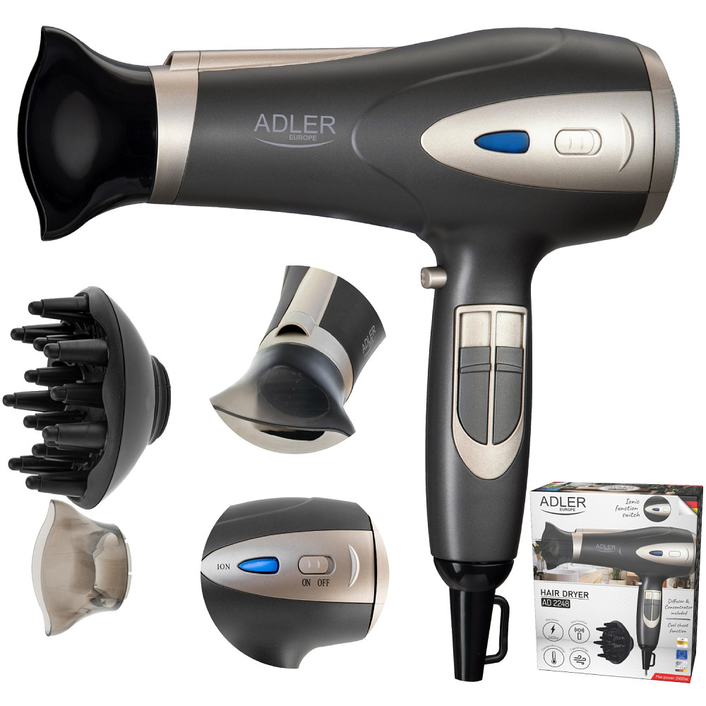 Фен Adler AD 2248 grey champane 2200Вт/ 2 швидкості/ хол.обдув/ темп.режимів-3/ іонізація/ дифузор Вінниця - фото 8