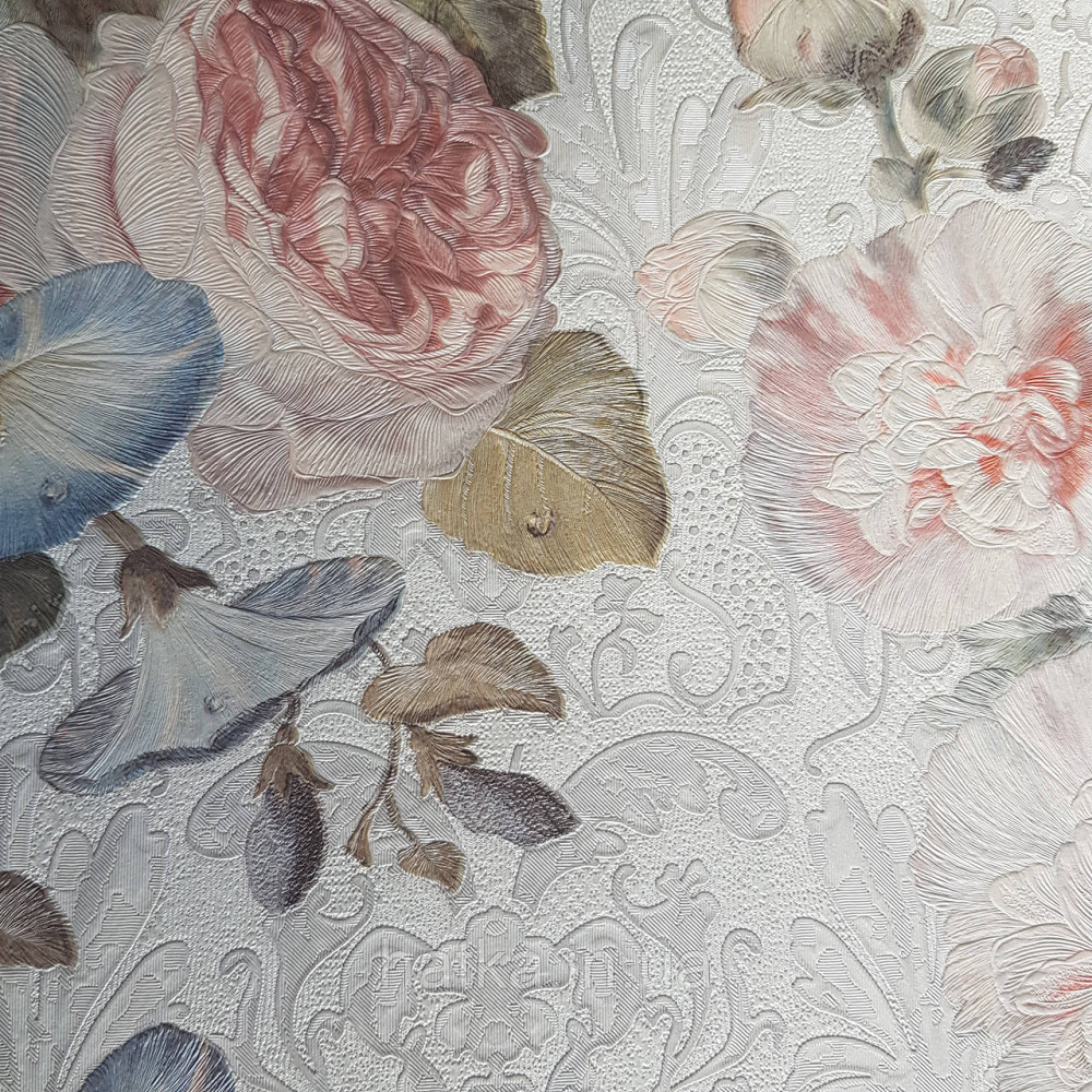 Шпалери метрові вінілові на флізелін Yuanlong Samsara квіти троянди, півонії блакитний рожевий червоний на Київ - фото 4