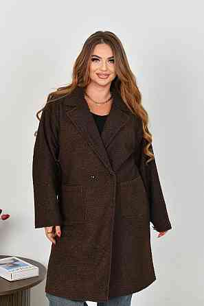 Жіноче стильне пальто з кишенями баранець на флісі Шоколад, 50/52 Одеса
