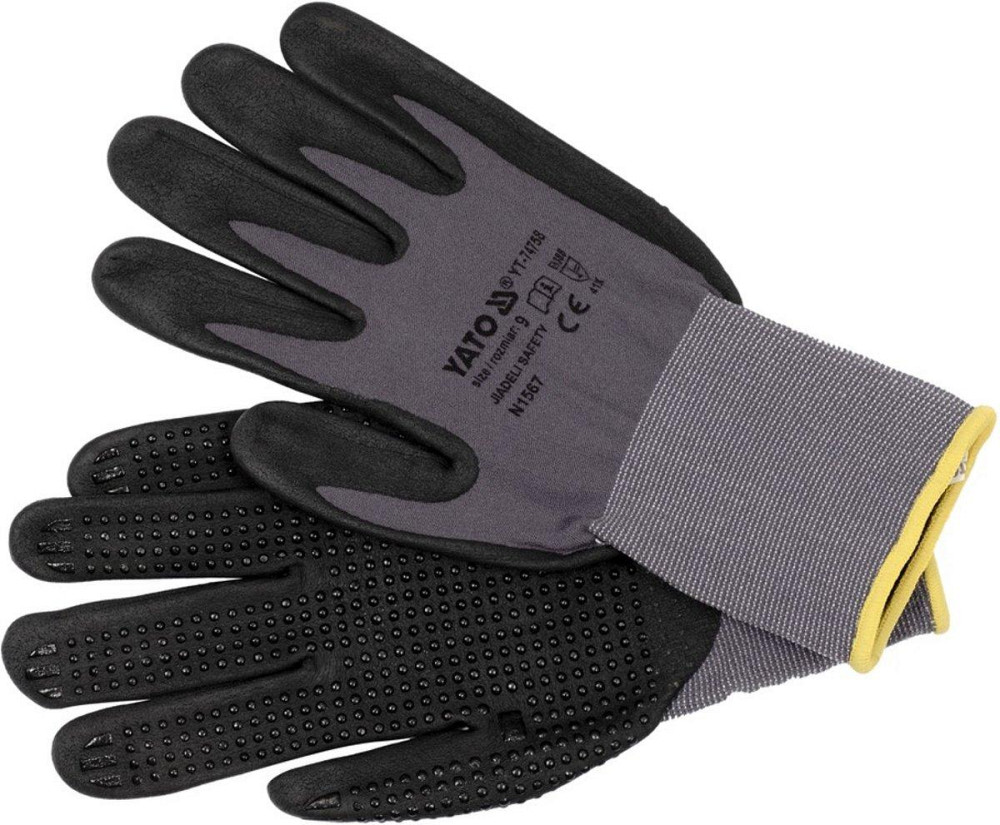 Рукавиці робочі нейлонові YATO покрите спіненим нітрилом з накрапленням, розмір 9, чорнр-сірі [12] Одесса - изображение 1