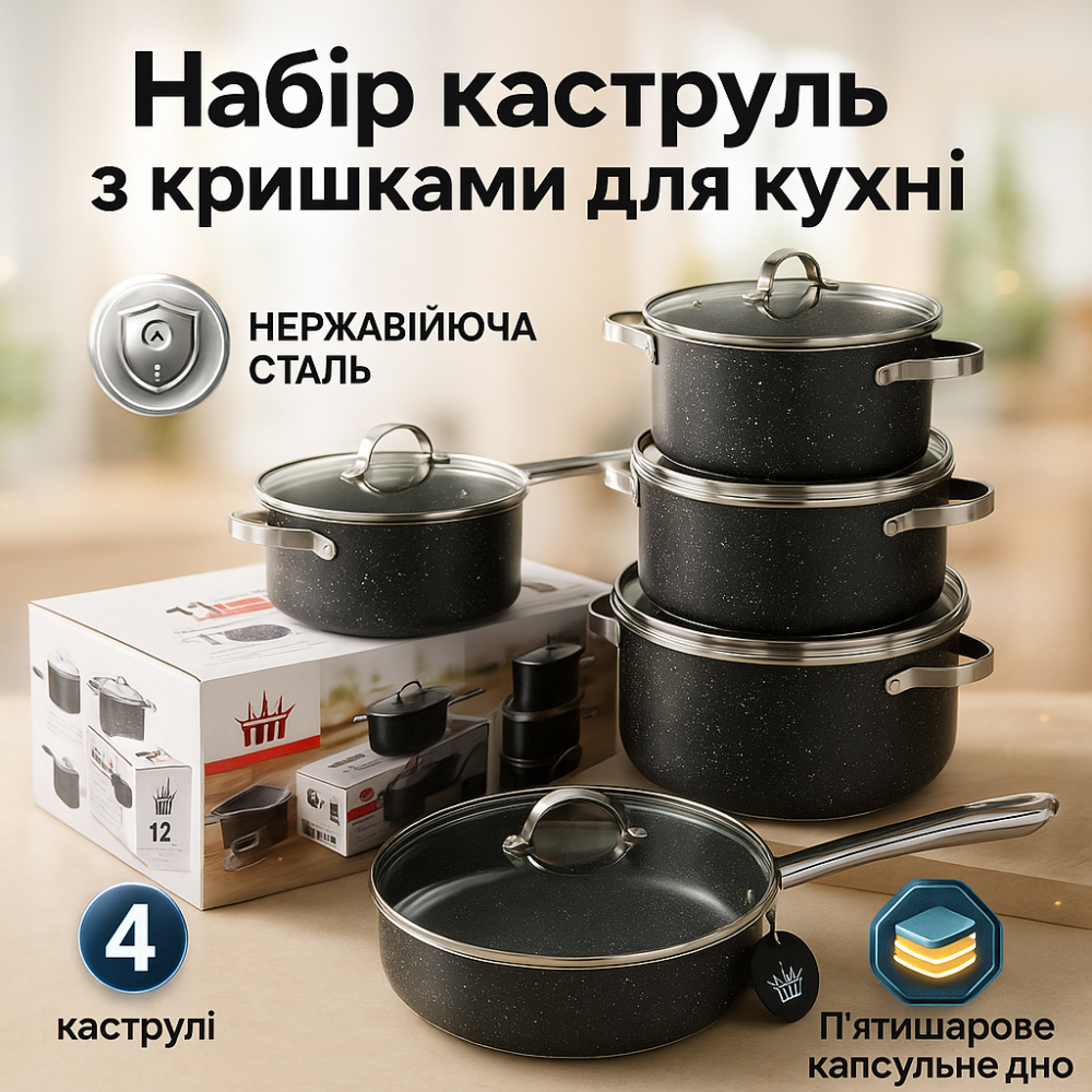 Качественный набор кастрюль 12, Хорошие кастрюли с антипригарным покрытием, Набор качественных каструль RW-22 Львов - изображение 16
