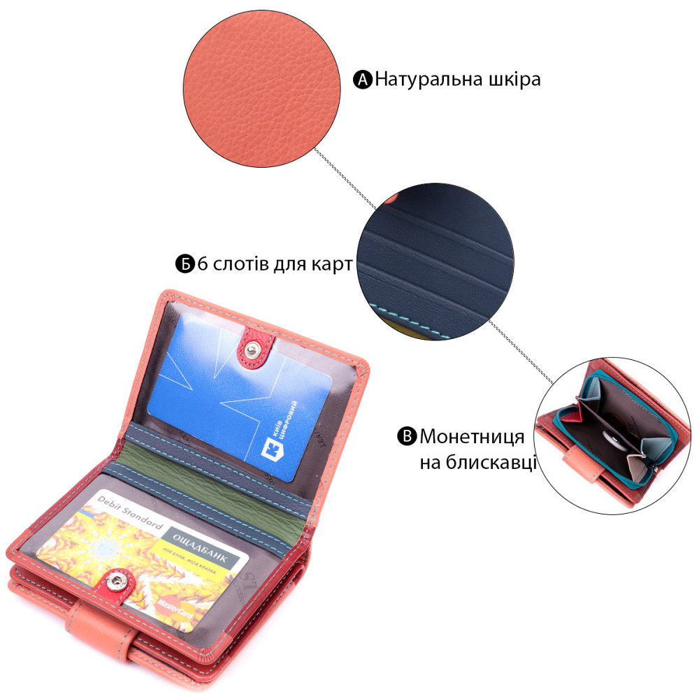 Кожаный женский вертикальный кошелек небольшого размера ST Leather 19438 Оранжевый Киев - изображение 4