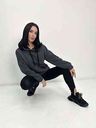 Жіночий теплий худі з капюшоном "Basic" Турція оптом | Норма і батал Графіт, 50-52 Київ