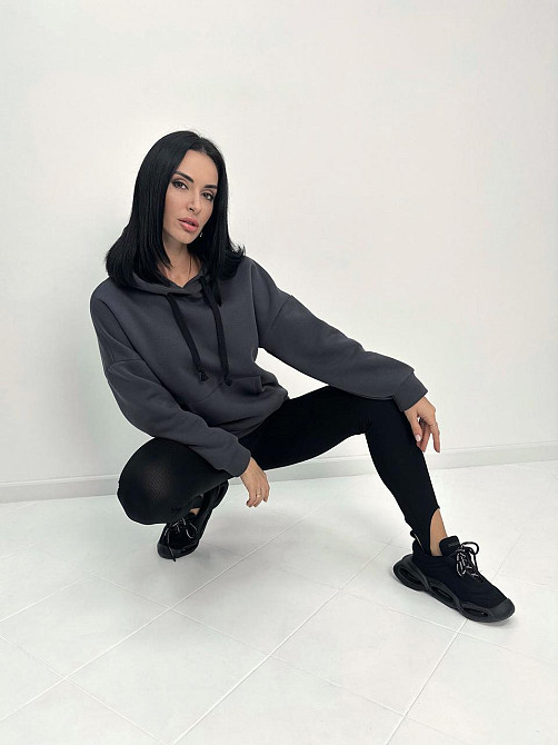 Жіночий теплий худі з капюшоном "Basic" Турція оптом | Норма і батал Графіт, 50-52 Київ - фото 3