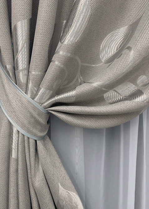 Комплект штор на люверсах VR-Textil Льон Рогожка № 1688ш Світло-сірий 150х250 см 2 шт (37-0239) Київ - фото 5