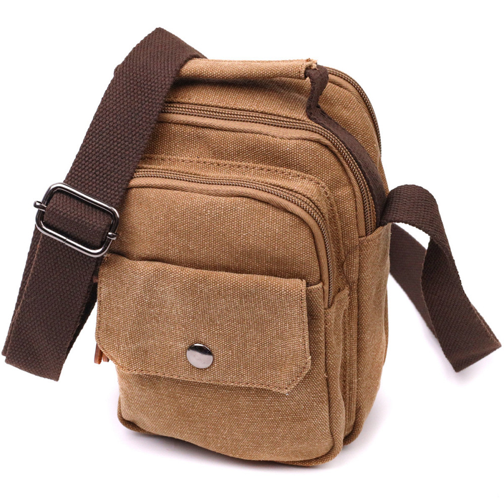 Практичная небольшая мужская сумка из плотного текстиля Коричневый (Vintage) Киев - изображение 5