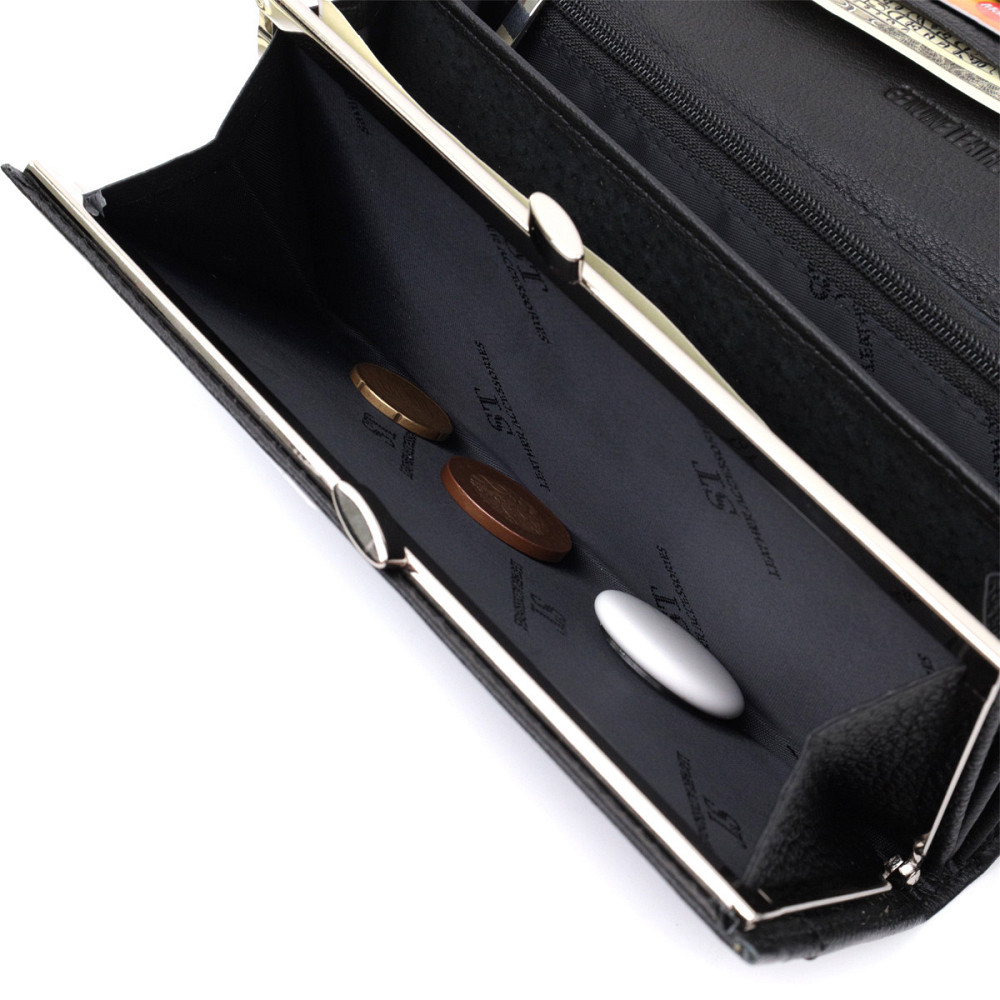 Класичний жіночий гаманець з натуральної шкіри ST Leather 22676 Чорний Київ - фото 8