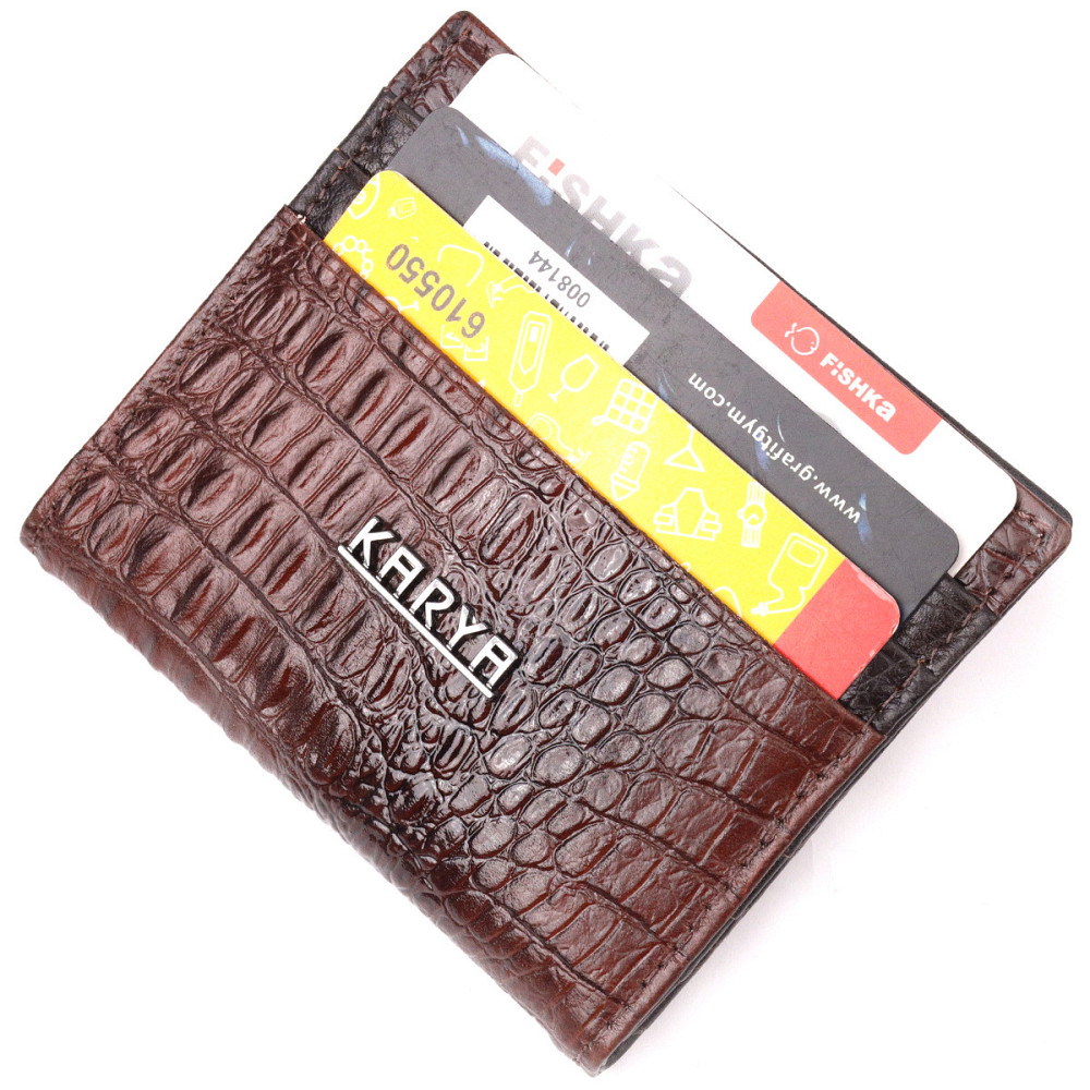 Красивая визитница из натуральной фактурной кожи KARYA 20994 Коричневый Киев - изображение 5