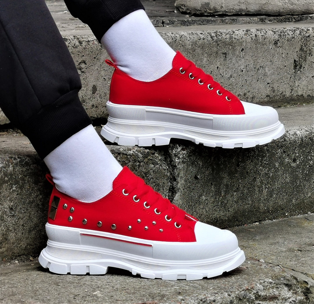 Женские Кроссовки Кеды на Танкетке Красные Слипоны Мокасины на Платформе (размеры: 36,37,38,39) - 33-3 Днепр - изображение 8