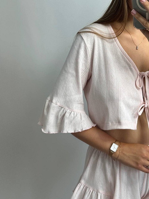 Жіночий комплект на зав'язках із шортами Рожевий XS-S Харків - фото 3