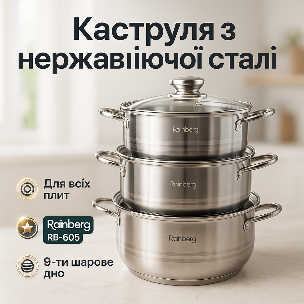 Комплект металевих каструль, Новітній набір каструль, Набір гарної якості Відмінна каструля WA-61 Львів - фото 20