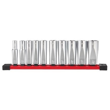 Набір головок торцевих хромованих дюймових 3/8'' MILWAUKEE, подовжених, на планці (10шт) Одеса - фото 1