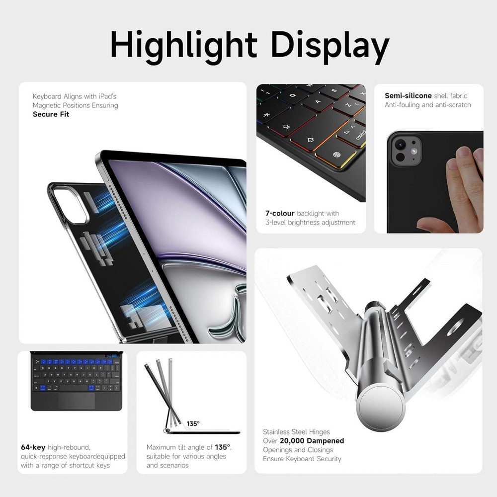 Клавіатурний чохол для iPad Air 11 (M3/M2) чорний з трекпадом RGB підсвітка магнітний універсальний кейс 11 дюймів Київ - фото 5