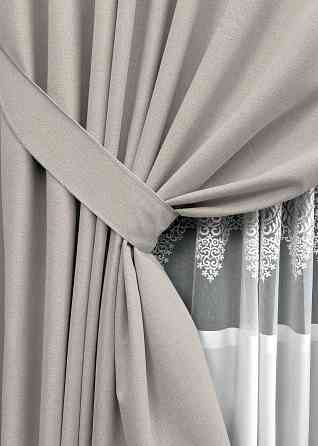 Комплект штор VR-Textil 100% блекаут ASHEN NIGHT 200х270 2шт і Тюль 600х270 1842ш-1704т Попелястий з білим 71-113/7 Київ