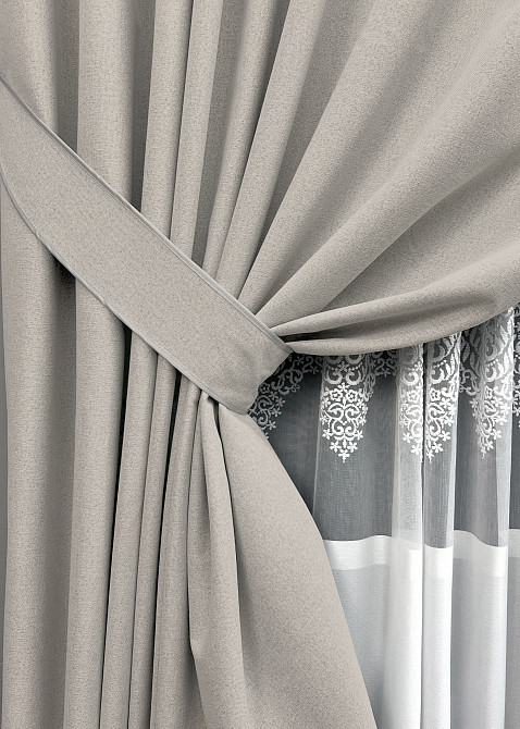 Комплект штор VR-Textil 100% блекаут ASHEN NIGHT 200х270 2шт і Тюль 600х270 1842ш-1704т Попелястий з білим 71-113/7 Київ - фото 4